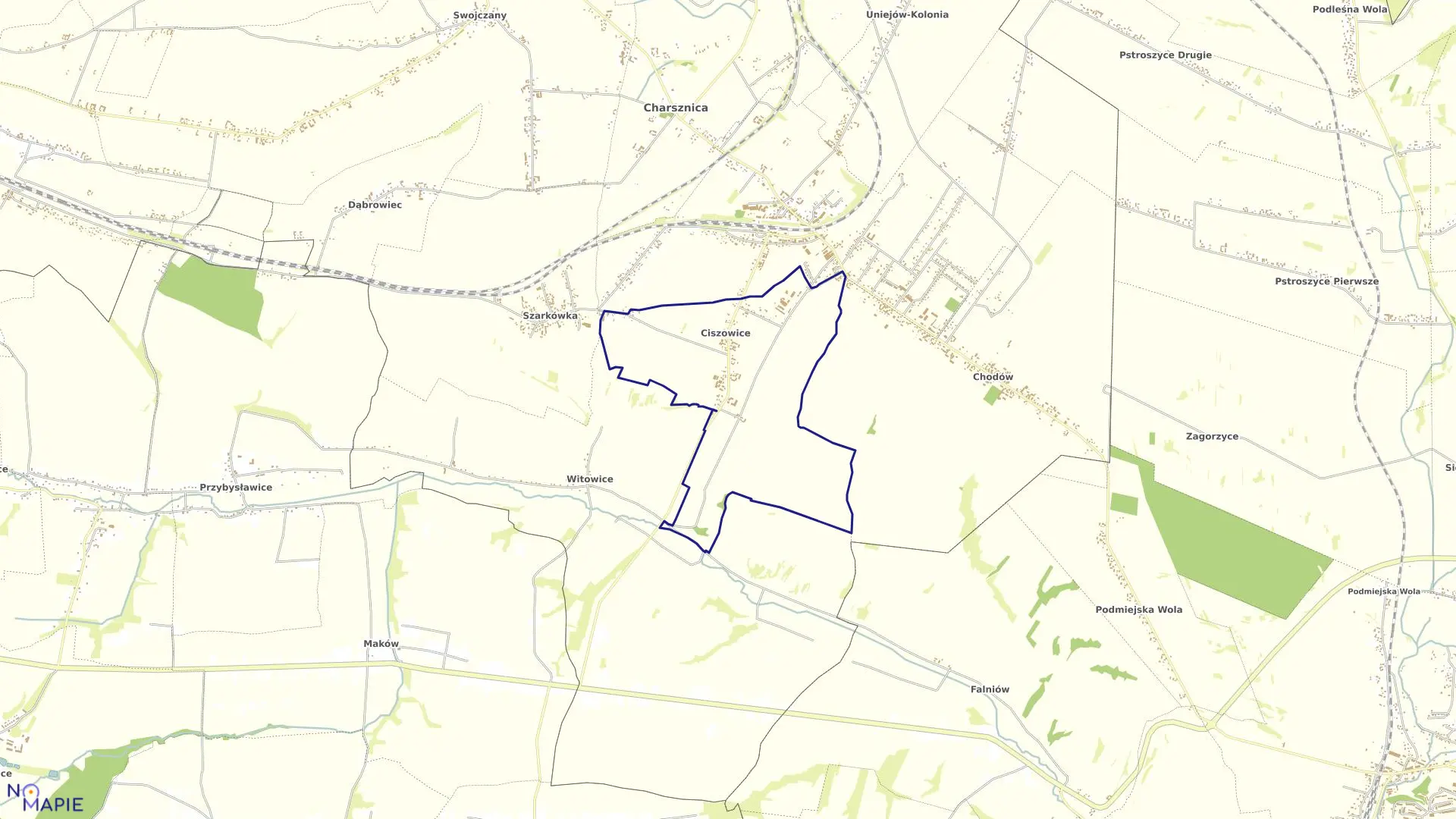 Mapa obrębu CISZOWICE w gminie Charsznica