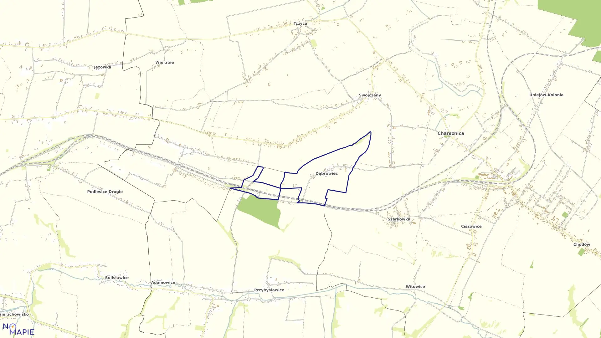 Mapa obrębu DĄBROWIEC w gminie Charsznica