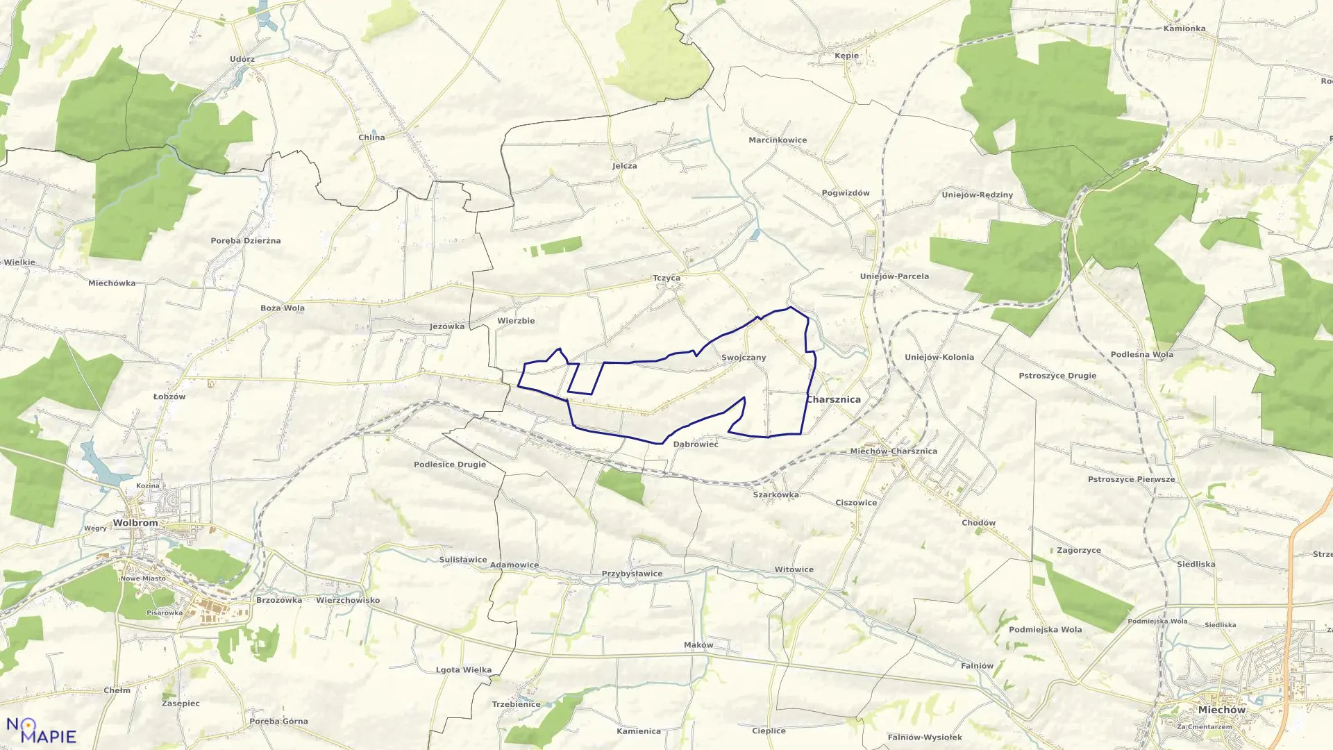 Mapa obrębu SWOJCZANY w gminie Charsznica