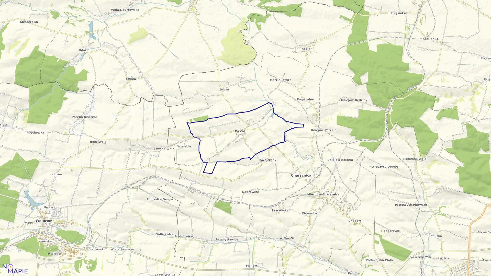 Mapa obrębu TCZYCA w gminie Charsznica