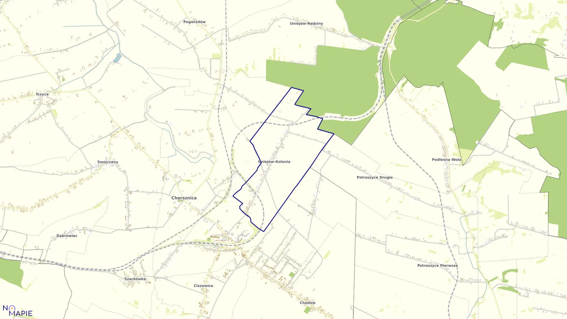 Mapa obrębu UNIEJÓW-KOLONIA w gminie Charsznica