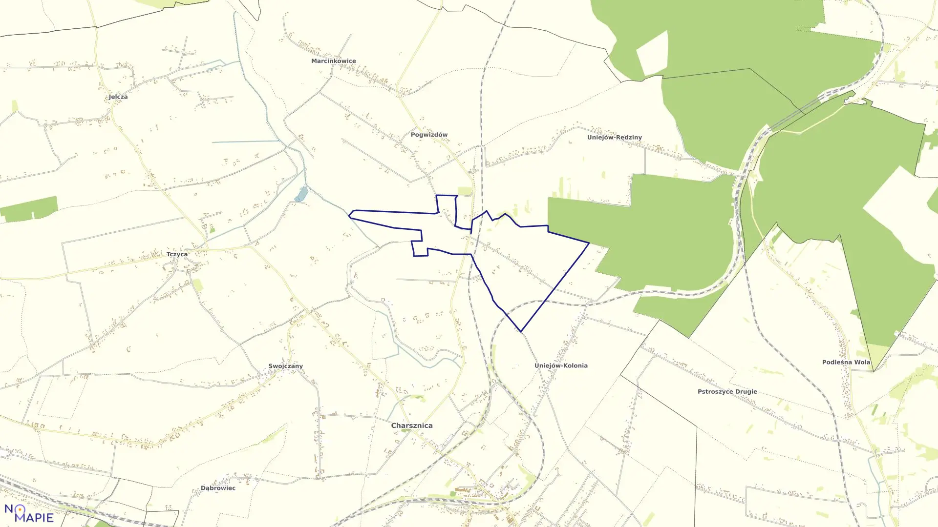 Mapa obrębu UNIEJÓW-PARCELA w gminie Charsznica