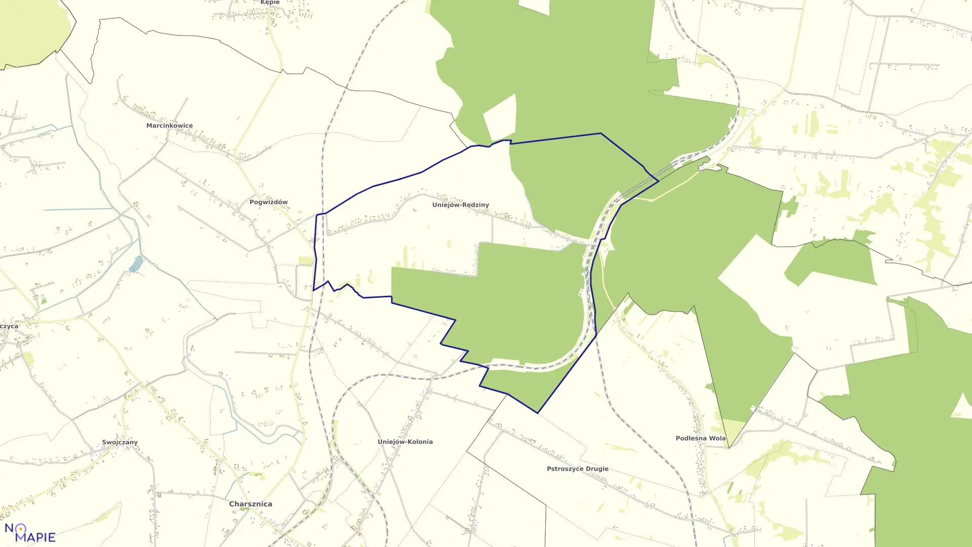 Mapa obrębu UNIEJÓW-RĘDZINY w gminie Charsznica